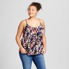 Women's Floral Print Satin Ruffle Cami - A New Day Navy