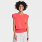 Women's Short Sleeve Boat Neck Smocked Hem T-shirt - A New Day Red
