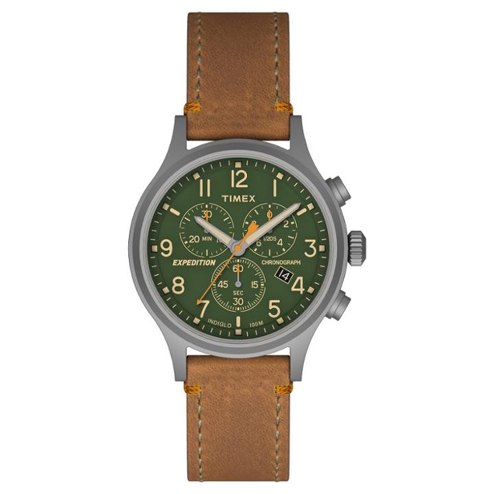 Men's Timex Expedition Scout Chronograph Watch With Leather Strap - Gray/green/tan Tw4b044009j, Size: