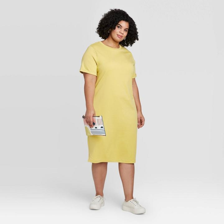 Women's Plus Size Short Sleeve T-shirt Dress - A New Day Green 1x, Women's,