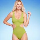 Women's Braided Strap Detail Monokini One Piece Swimsuit - Shade & Shore Olive Green