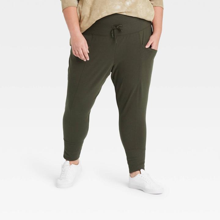 Women's Plus Size Tie-dye High-waisted Ribbed Jogger Pants 25.5 - All In Motion Green
