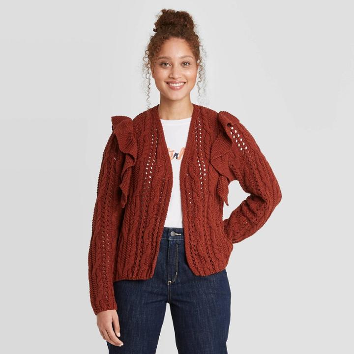 Women's Ruffle Cardigan - Universal Thread Rust
