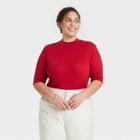 Women's Plus Size Elbow Sleeve Mock Turtleneck T-shirt - A New Day Red