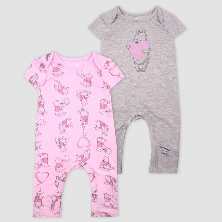 Baby Girls' Disney Winnie The Pooh 2pk Rompers - Light Pink 9m, Girl's,