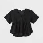 Women's Short Sleeve Wrap Front Top - A New Day Black