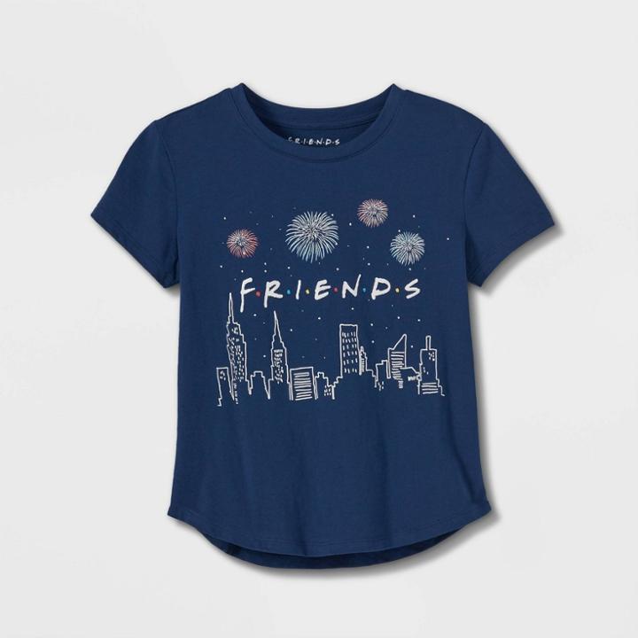 Girls' Friends Fireworks Short Sleeve Graphic T-shirt - Navy Blue