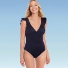 Women's Slimming Control Ruffle Sleeve One Piece Swimsuit - Beach Betty By Miracle Brands Black