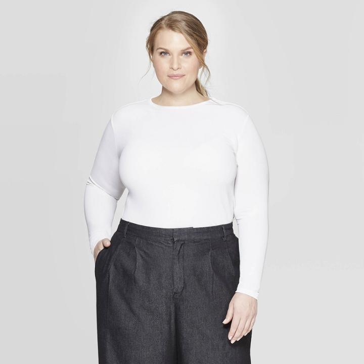Women's Plus Size Long Sleeve Crewneck T-shirt - Prologue Fresh White