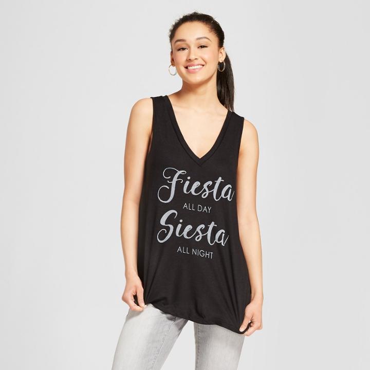 Target Women's Fiesta All Day Siesta All Night Graphic Tank Top - Zoe+liv Black
