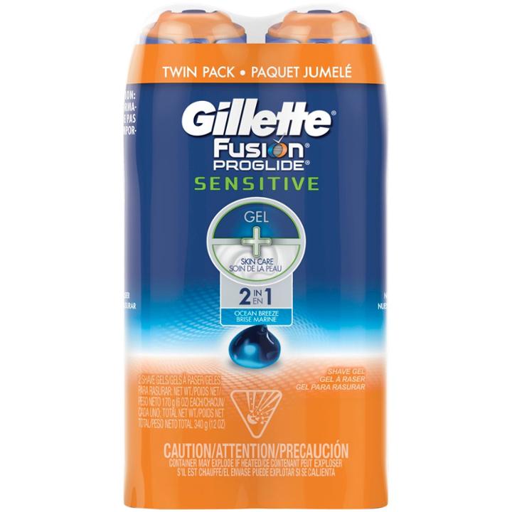Gillette Fusion Proglide Sensitive Men's Ocean Breeze Shave Gel Twin Pack
