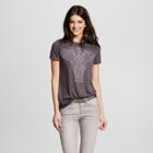 Women's Tribal Elephant Graphic T-shirt Charcoal Gray Xs - L.o.l. Vintage (juniors')