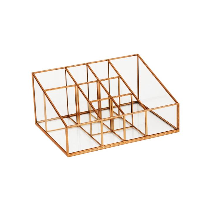 10x7.5x4.75 9 Compartment Glass & Metal Vanity Organizer Copper Finish - Threshold