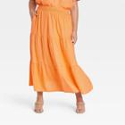 Women's Plus Size Tiered Woven Maxi Skirt - Ava & Viv Orange X