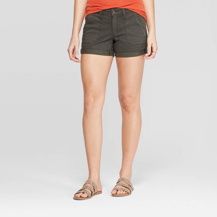 Women's High-rise Cuffed Midi Jean Shorts - Universal Thread Dark Green