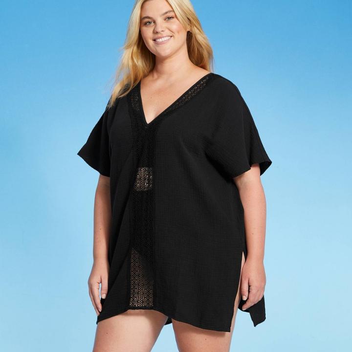 Kona Sol Women's Plus Size Crochet Insert Cover Up Dress - Kona