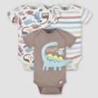 Gerber Baby 3pk Dino Short Sleeve Onesies - White/brown Newborn