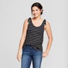 Women's Striped Shoulder Tie Tank - A New Day Black/white