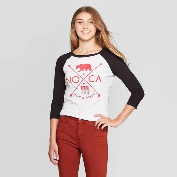 Women's 3/4 Sleeve Crewneck No Ca Graphic T-shirt - Modern Lux White M, Women's,