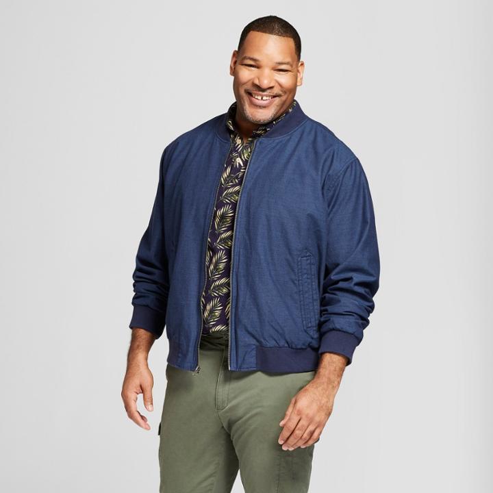 Men's Big & Tall Twill Bomber Jacket - Goodfellow & Co Blue Chambray 5xb Tall,