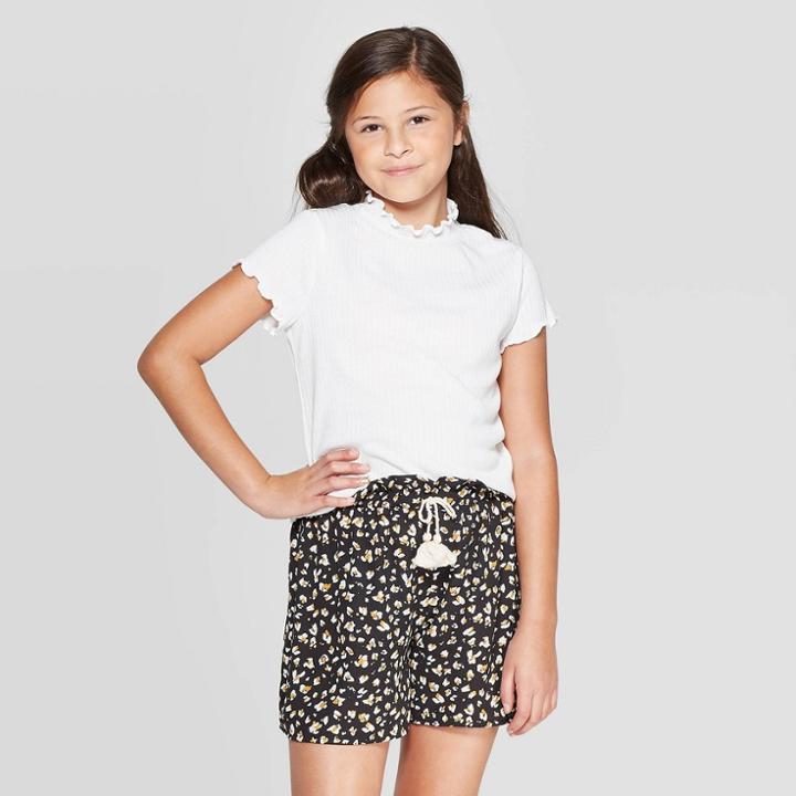 Petitegirls' Short Sleeve Mock Neck Rib T-shirt - Art Class White S, Girl's,