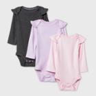Baby Girls' 3pk Ruffle Long Sleeve Basic Bodysuit - Cloud Island Purple/pink/gray