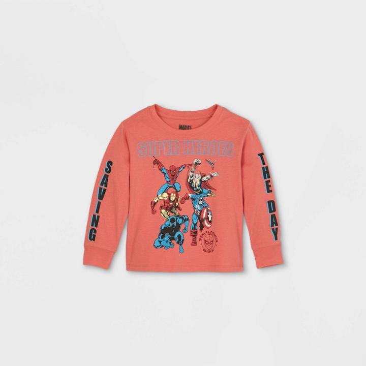 Toddler Boys' Marvel Superheroes 'saving The Day' Long Sleeve Graphic T-shirt - Red