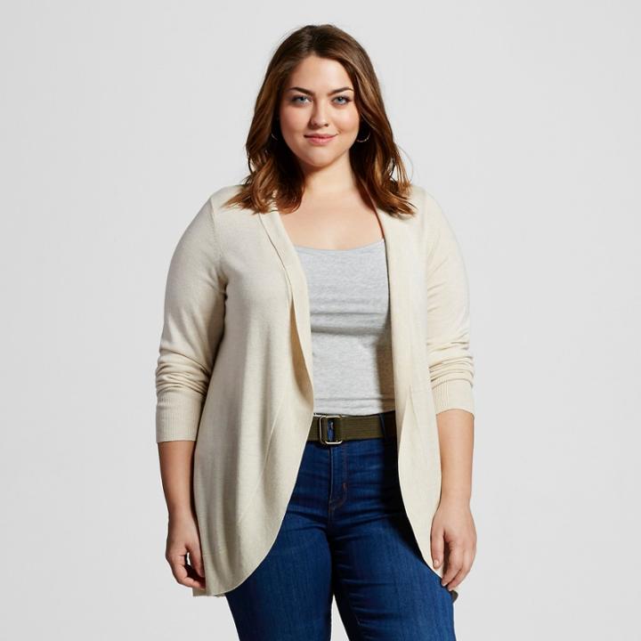 Women's Plus Size Long Sleeve Cocoon Cardigan - Ava & Viv - Oatmeal Heather