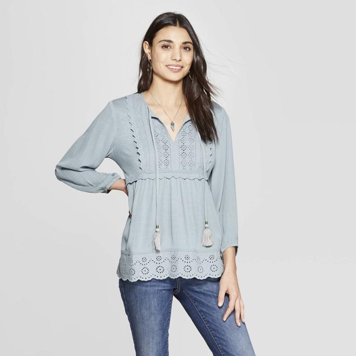 Women's 3/4 Sleeve V-neck Top - Knox Rose Blue