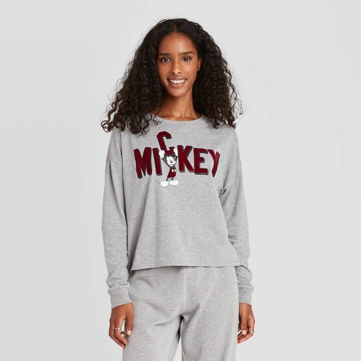 Women's Disney Mickey Letters Graphic Sweatshirt - Gray
