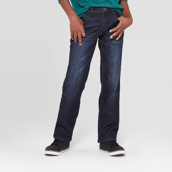 Boys' Flannel Lined Slim Denim - Cat & Jack Dark Wash 12, Boy's, Dark Blue