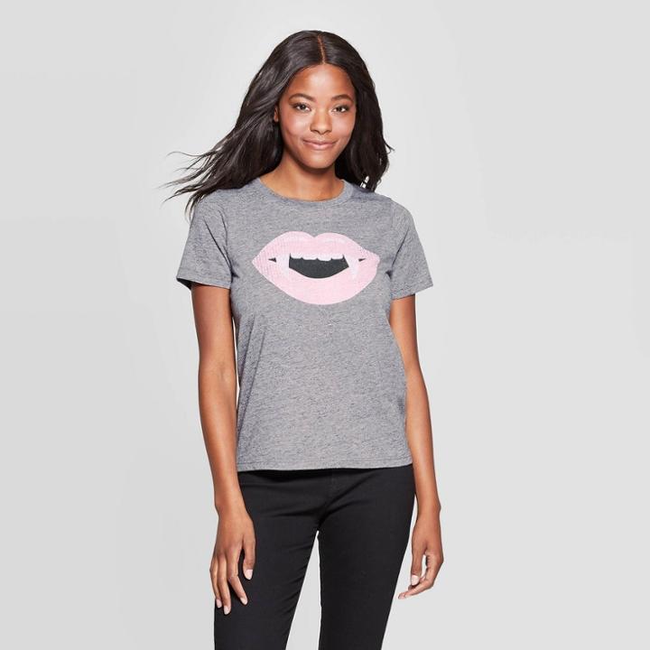 Grayson Threads Petitewomen's Fangs Short Sleeve Graphic T-shirt (juniors') - Gray