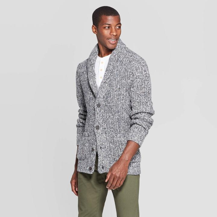 Men's Casual Fit Chunky Cardigan Sweater - Goodfellow & Co Gray