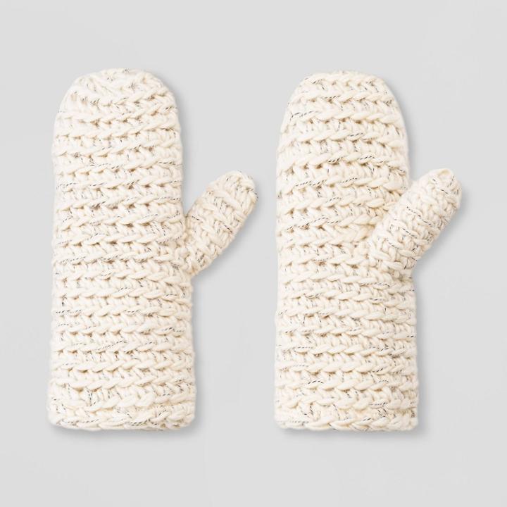 Women's Hand Knit Mittens - Universal Thread Cream One Size, Ivory