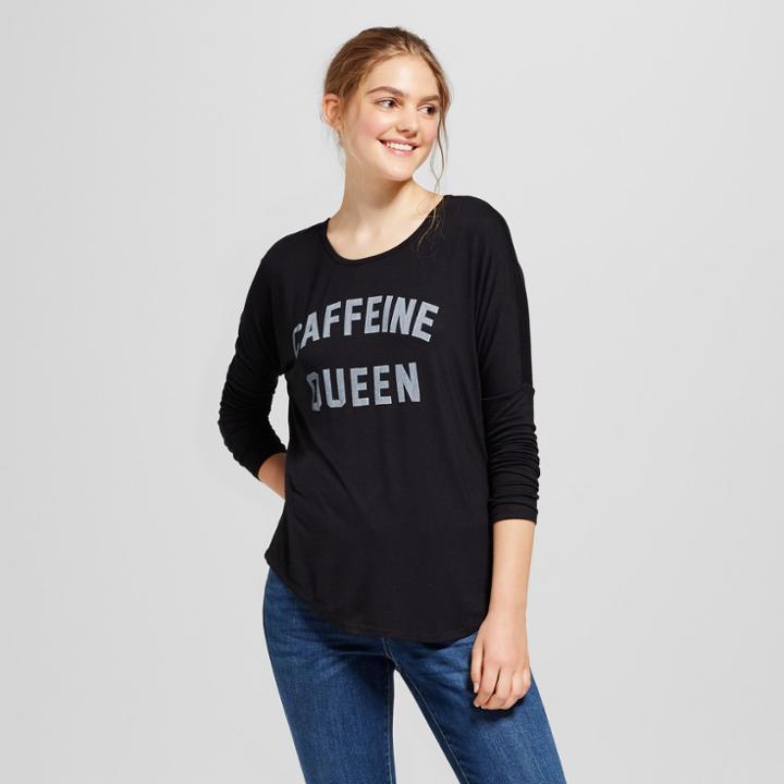Women's Long Sleeve Caffeine Queen Graphic T-shirt Black Xs - Zoe+liv (juniors')