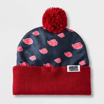 Boys' Fleece Naruto Cuffed Pom Beanie - Black/red