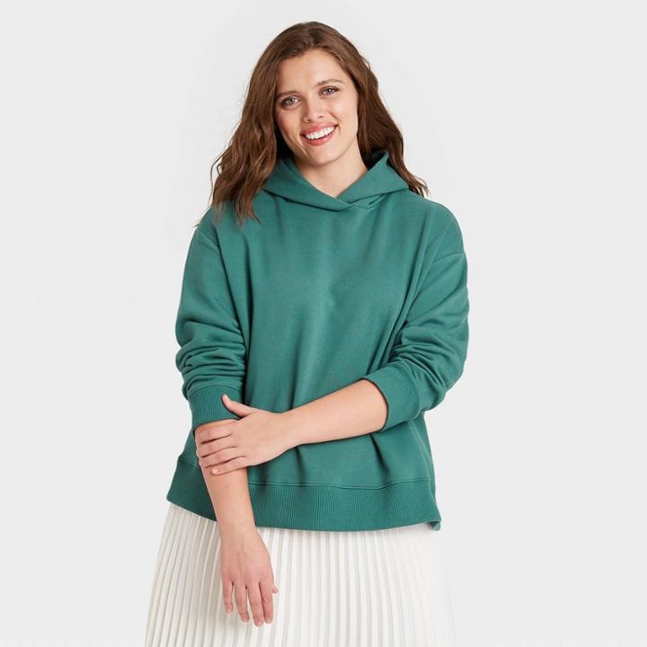 Women's Plus Size Hooded Sweatshirt - A New Day Green
