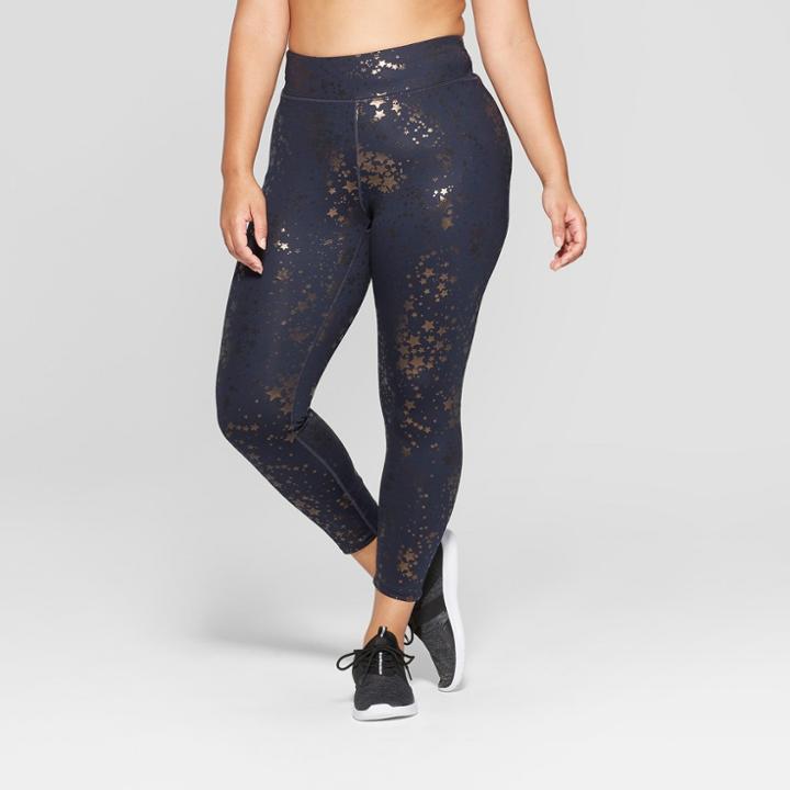 Women's Plus Size Performance 7/8 Metallic Mid - Rise Leggings - Joylab Black