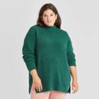 Women's Plus Size Mock Turtleneck Tunic Pullover Sweater - A New Day Dark Green