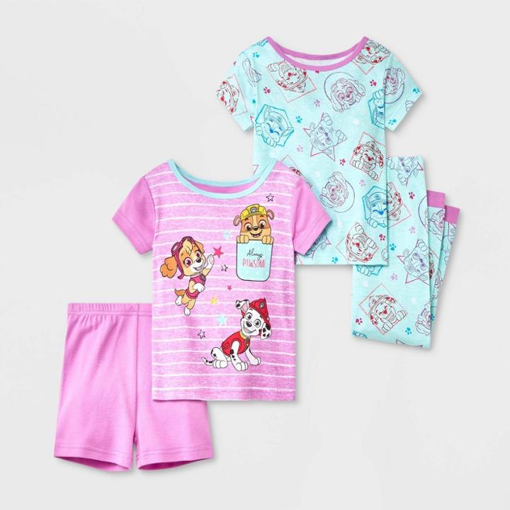 Toddler Girls' 4pc Paw Patrol Snug Fit Pajama Set - Pink/blue