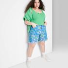 Women's Plus Size High-rise Wide Leg Bermuda Jean Shorts - Wild Fable Blue Paint