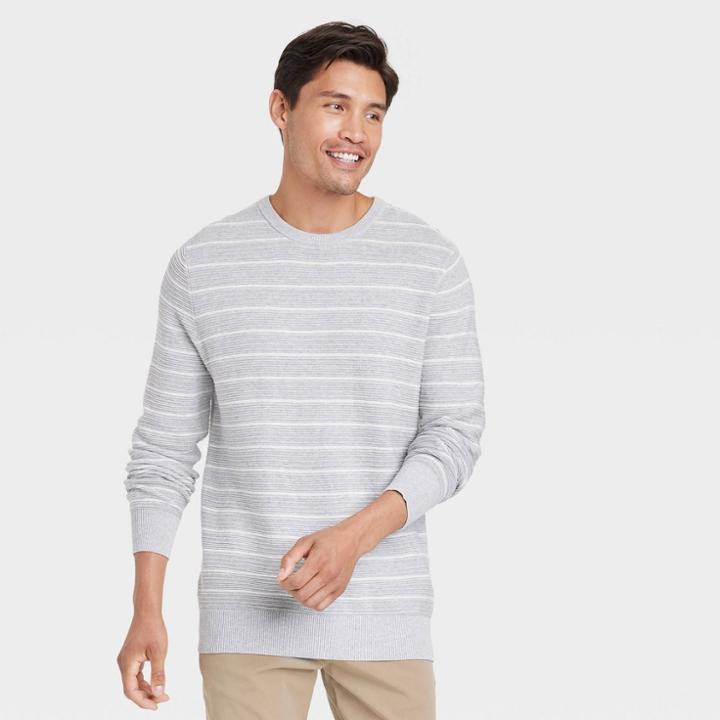 Men's Striped Crew Neck Pullover - Goodfellow & Co Gray