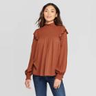 Women's Long Sleeve Turtleneck Blouse With Smocking - Knox Rose Rust L, Women's, Size: