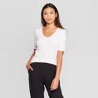 Petitewomen's Short Sleeve Scoop Neck Essential Fitted Knit T-shirt - Prologue White