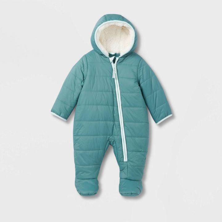 Baby Long Sleeve Bunting Snowsuit - Cat & Jack Teal Green Newborn
