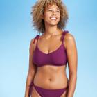 Women's Tie Strap Textured Bralette Bikini Top - Shade & Shore Acai