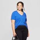 Women's Plus Size Short Sleeve V-neck Essential T-shirt - Ava & Viv Blue
