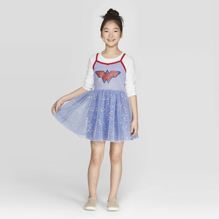 Dc Comics Girls' Wonder Woman Shield Star Dress - Purple