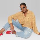Women's Plus Size Floral Long Sleeve Cropped Button-down Shirt - Wild Fable Gold