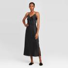 Women's Sleeveless Tie Waist Slip Dress - Prologue Black